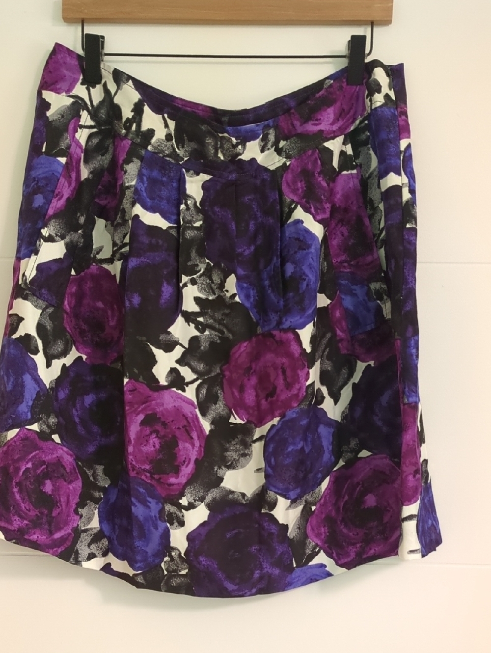 Michael Kors Purple & Blue Silk Pleated Floral A-Line Skirt Sz 14P